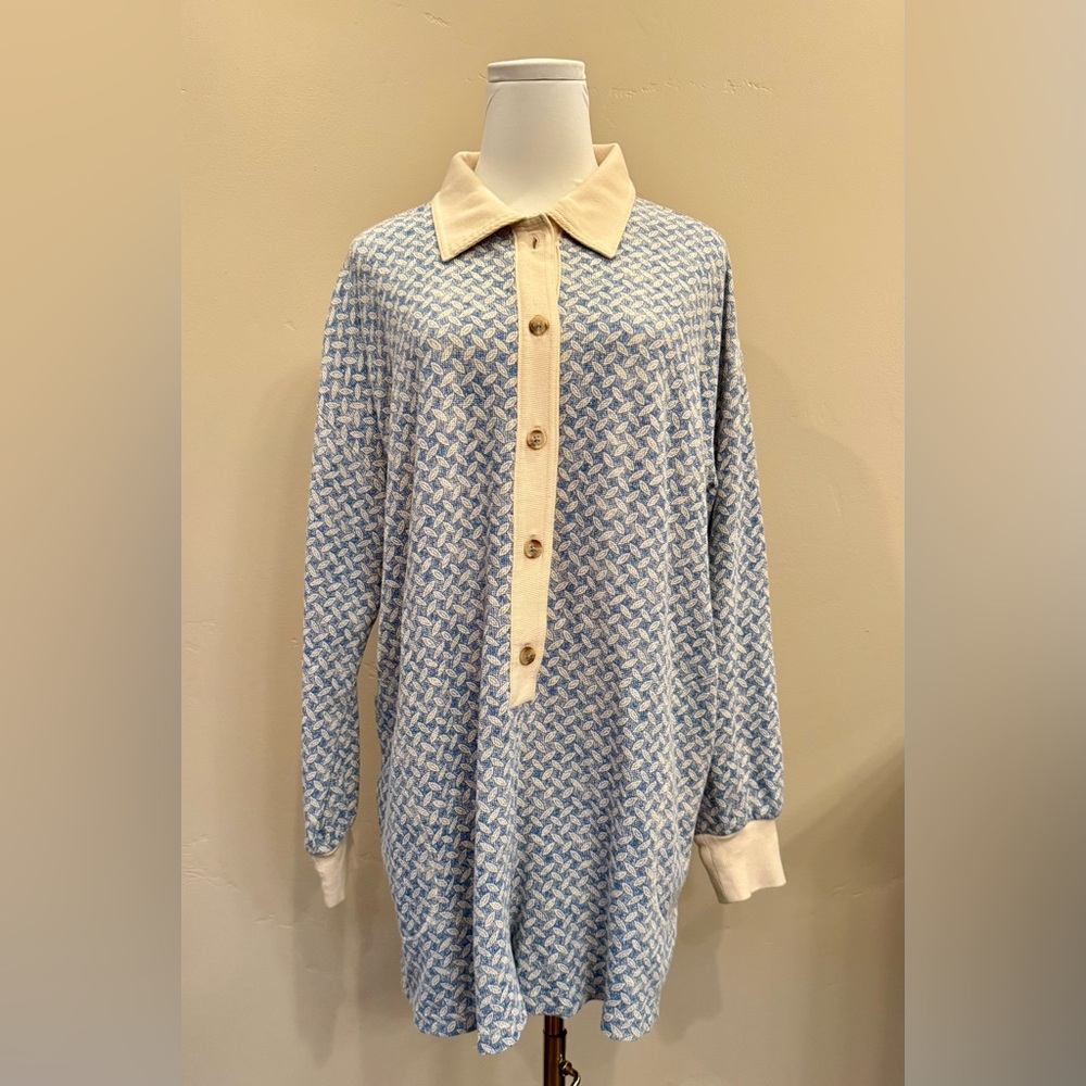 Anthropologie Cream and Blue Knit Sweater